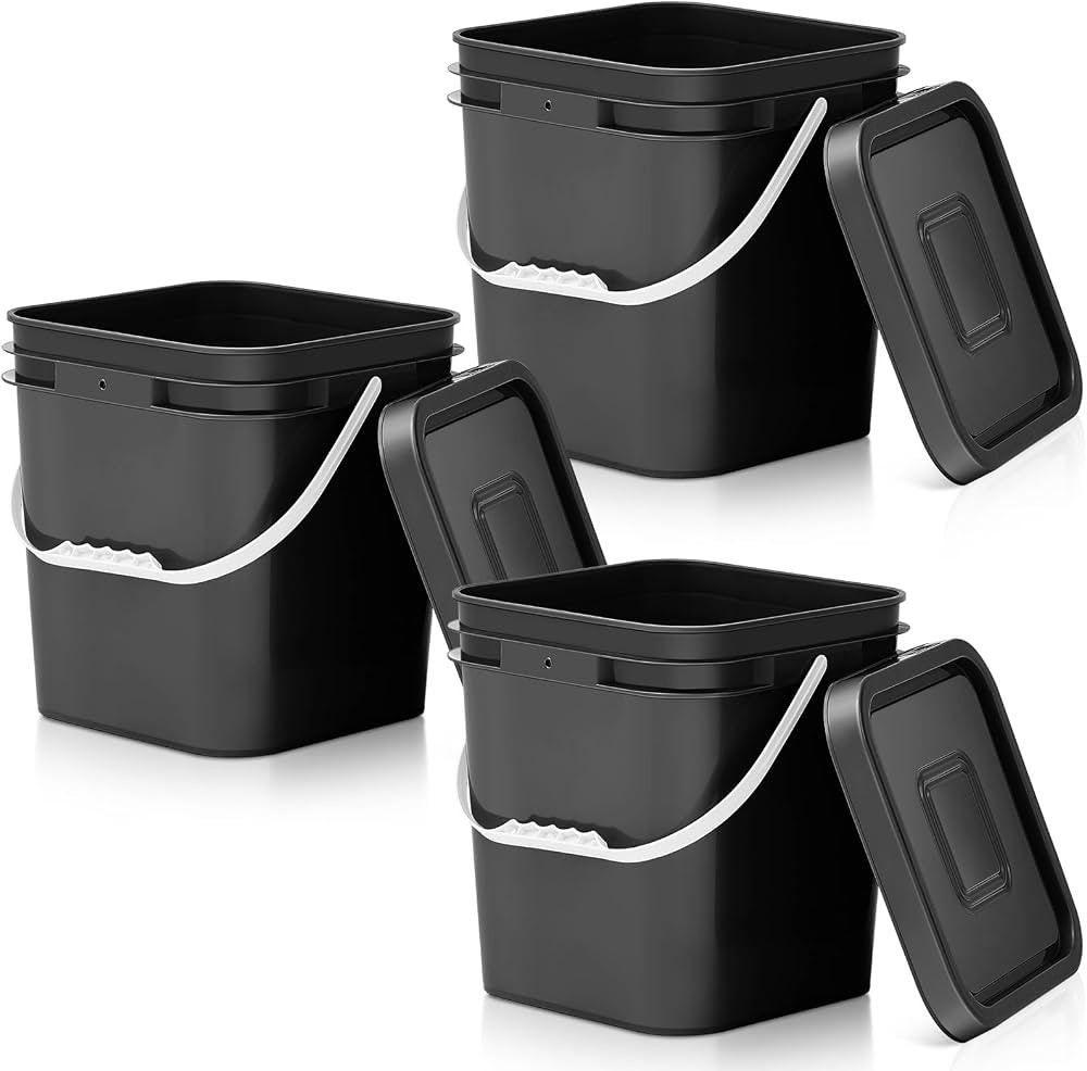 Mumufy 3 Pcs 3.5 Gallon Square Food Grade Bucket with Lid Square Bucket Pail Plastic Handles for ... | Amazon (US)