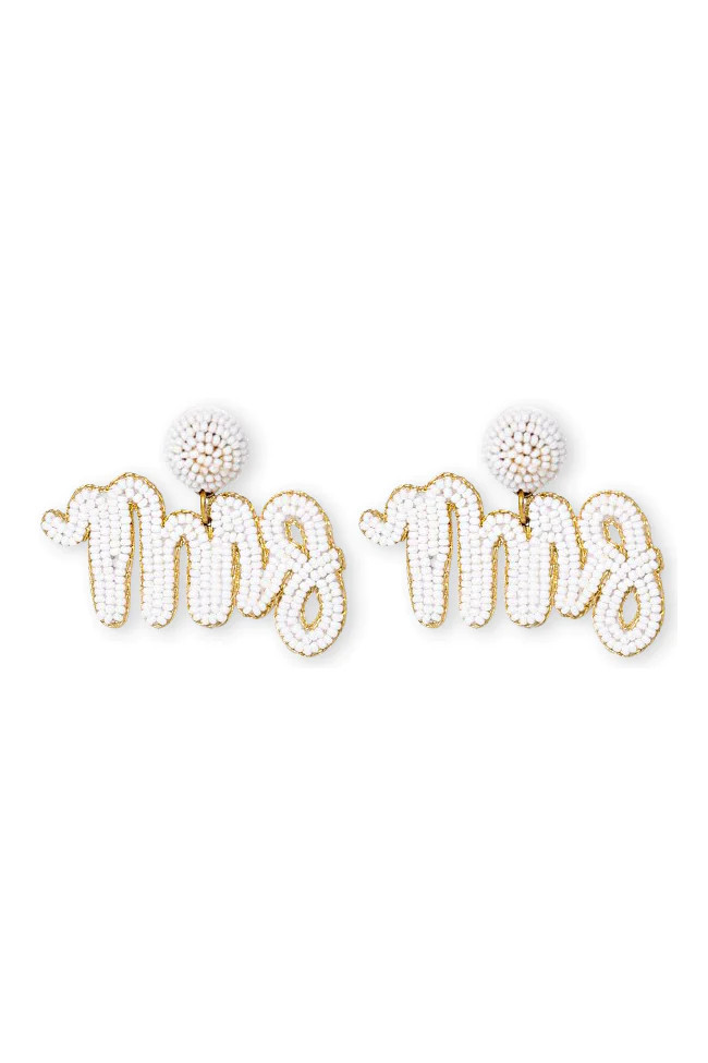 Soon To Be Mrs. White Beaded Mrs Earrings | Pink Lily