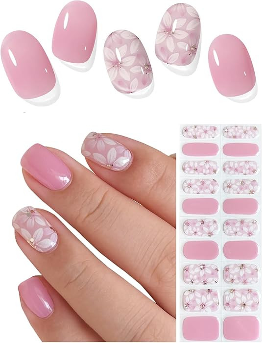 Semi Cured Gel Nail Strips (Violet), Pink Flower, 20 Pcs Gel Nail Wraps, Stickers, Salon Quality,... | Amazon (US)