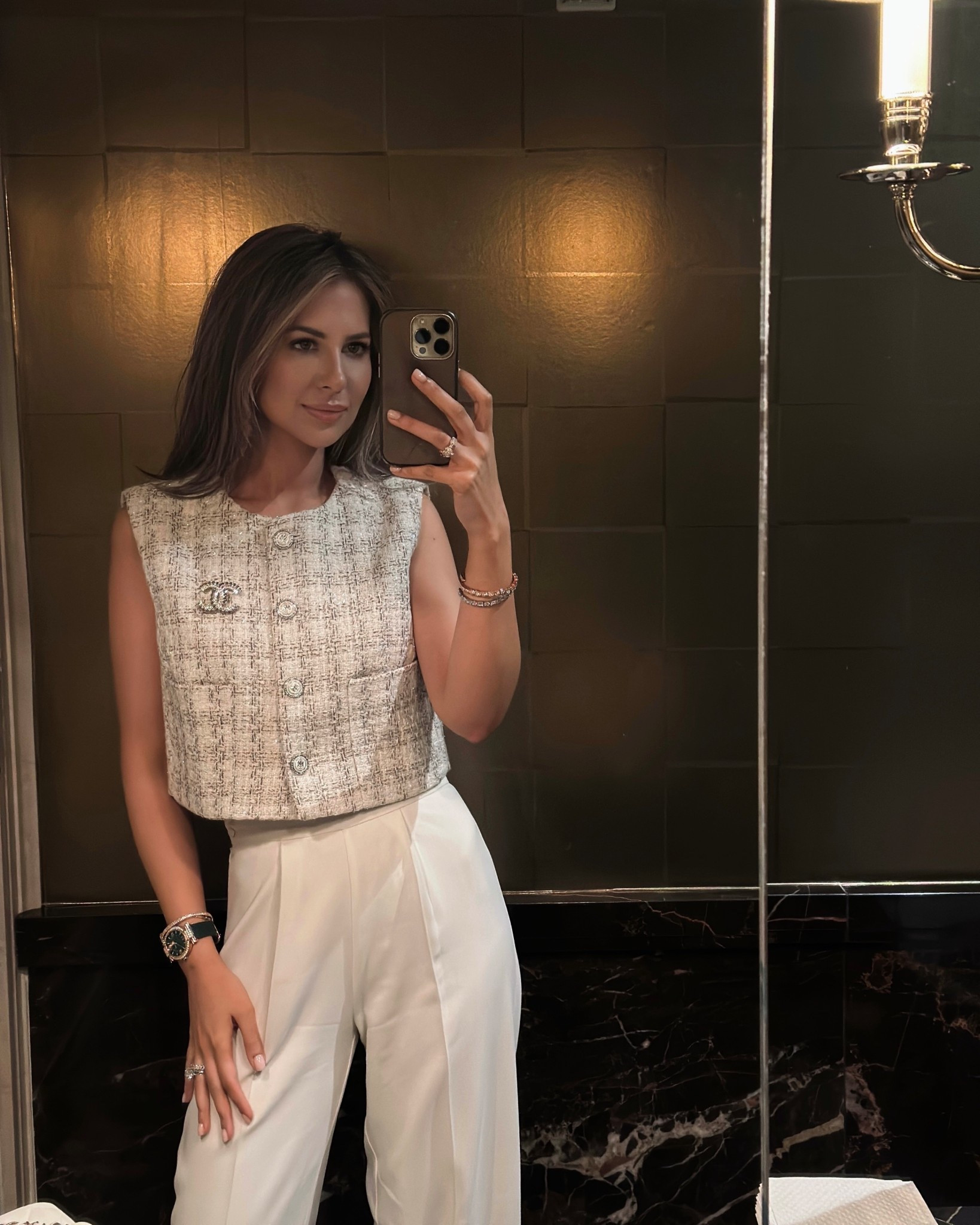 Vest - not available new season linked 
Pants - linked size xs 
Sandals - linked 
Broche - Chanel 
Handbag - Chanel classic medium 

#LTKPetite #LTKStyleTip #LTKSeasonal