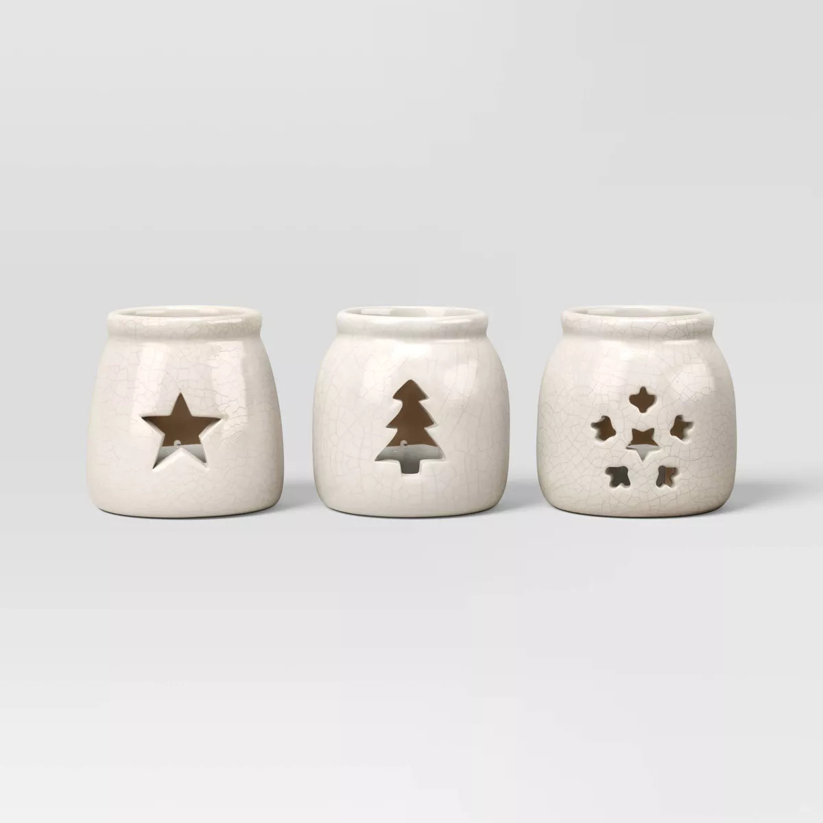 3pc Tealight Crackled Ceramic Christmas Candle Holder Set Tree/Star/Snowflake - Wondershop™ | Target