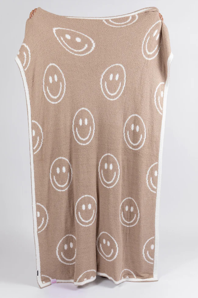 Make Me Believe Dark Taupe Smiley Blanket DOORBUSTER | Pink Lily