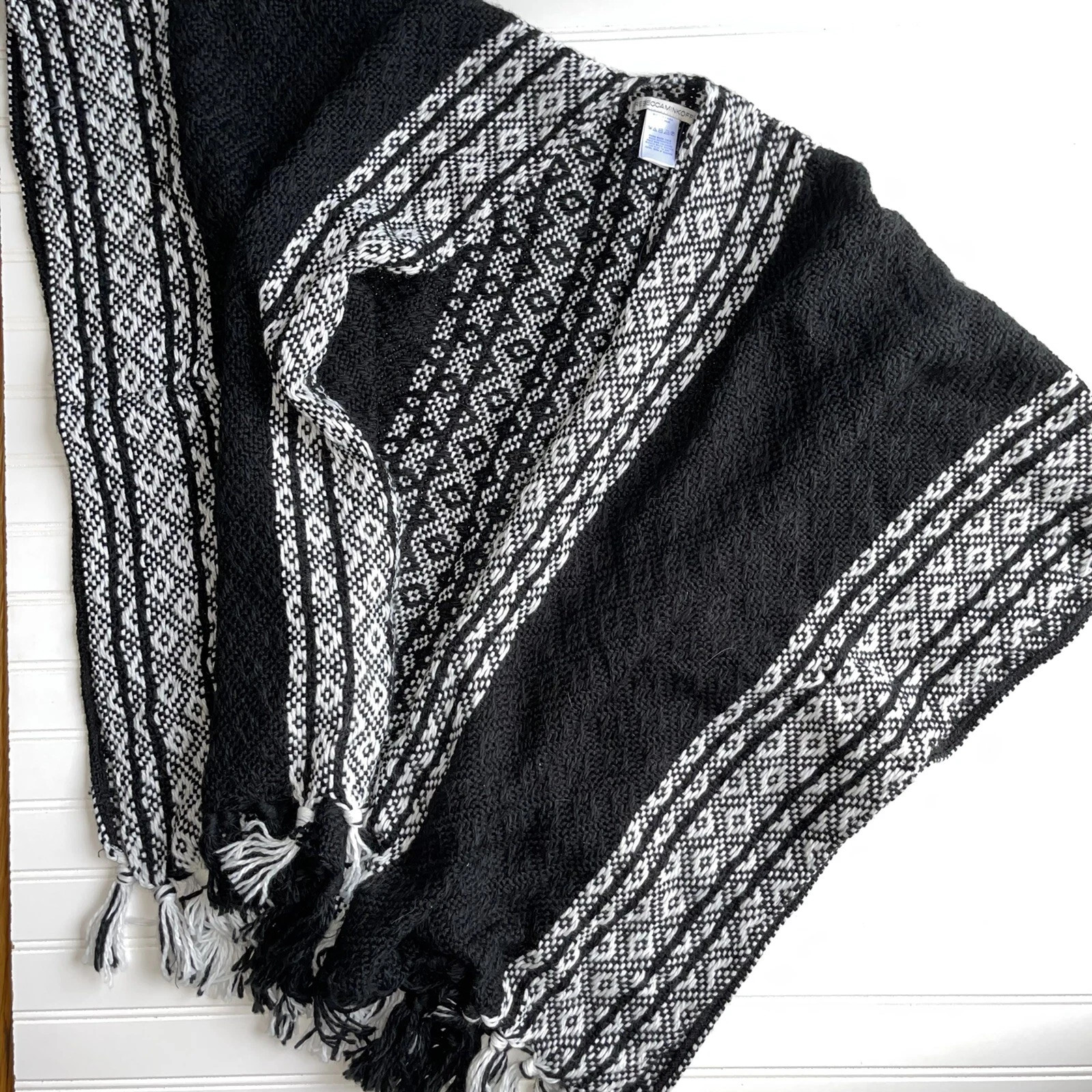Rebecca Minkoff Black White Knit Poncho One Size | eBay AU