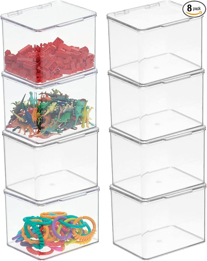 mDesign Plastic Playroom and Gaming Storage Organizer Box Containers with Hinged Lid for Shelves ... | Amazon (US)