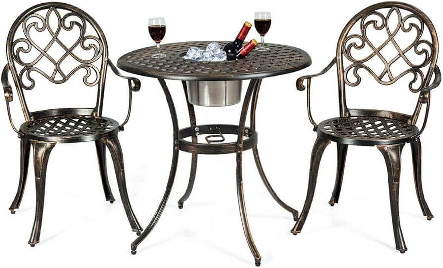 Giantex 3pcs Bistro Table Set Cast Aluminum Outdoor Patio Furniture Set Round Table W/Removable I... | Amazon (US)