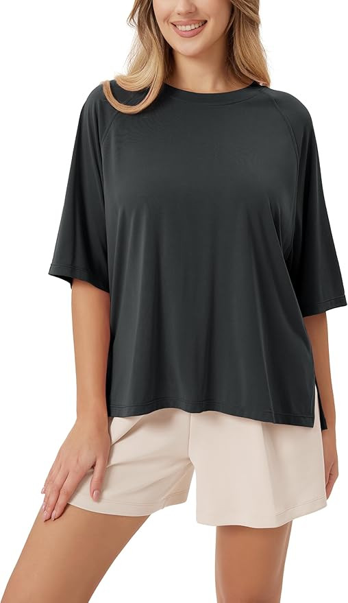 ODODOS Women's Side Split Tee Modal Soft Raglan Short Sleeve, Relaxed Fit Casual Lounge T-Shirts ... | Amazon (US)