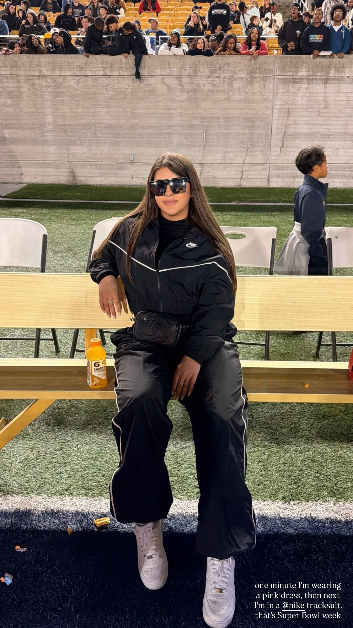 one minute I’m wearing a pink dress, the next I’m in a Nike tracksuit. that’s Super Bowl week! #tracksuit @Nike US 

#LTKootd #LTKActive #LTKdayinmylife