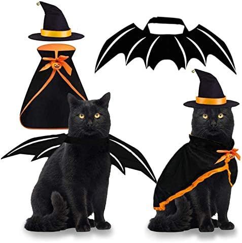 Pet Costume Cat Cosplay Witch Cloak Bat Wings Wizard Hat 3 PCS Pet Clothes for Small Cats Kitten Fun | Amazon (US)