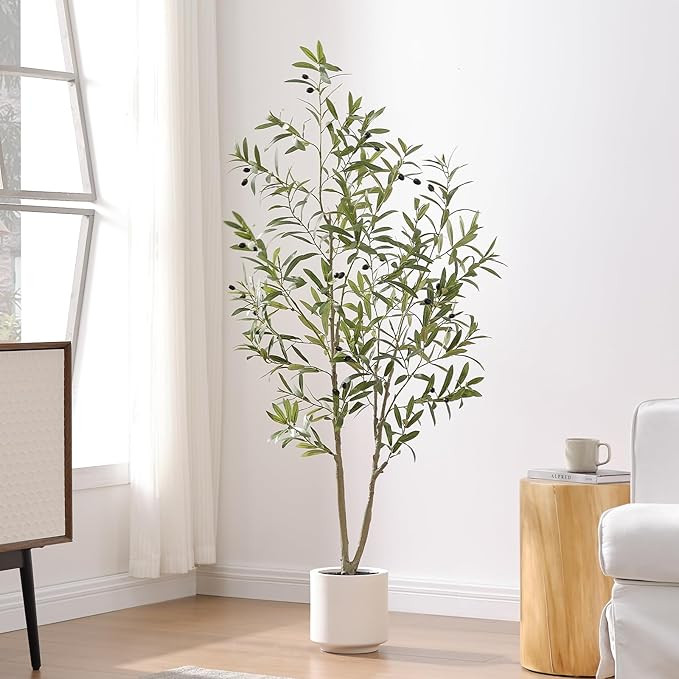 Olive Trees Artificial Indoor, 5FT Tall Faux Olive Tree with White Tall Planter, Faux Tree with L... | Amazon (US)