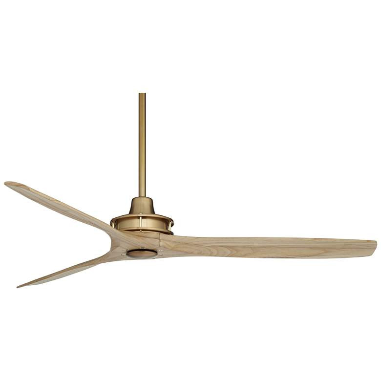 52" Windspun Soft Brass Natural Wood Blades Ceiling Fan with Remote - #6646C | Lamps Plus | Lamps Plus