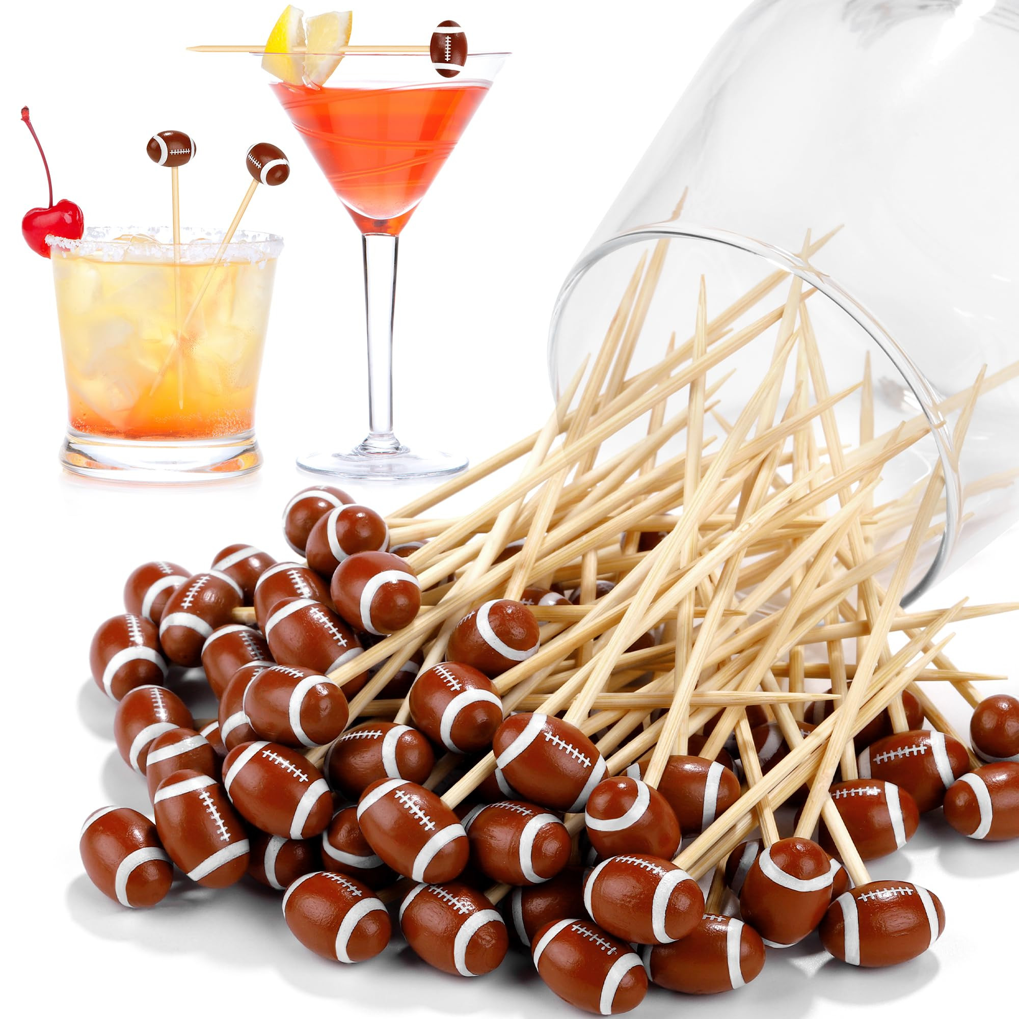 Aodaer 100 Pieces Football Bamboo Cocktail Picks 4.7 Inch Decorative Sports Ball End Cocktail Ske... | Amazon (US)