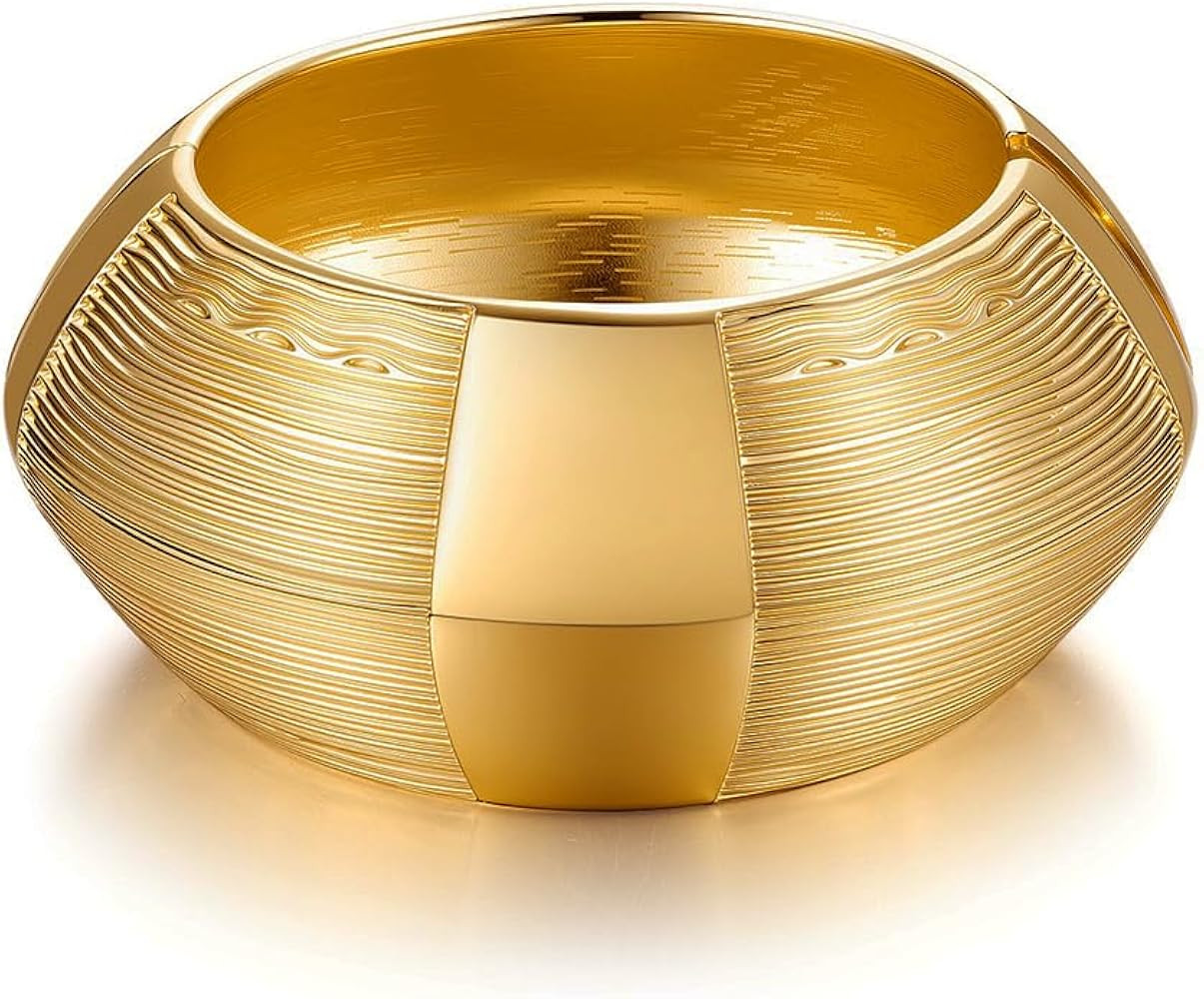 Chunky Gold Bangle Bracelet for Women Thick Big Statement Bracelet 18k Gold Plated Trendy Wide Cu... | Amazon (US)