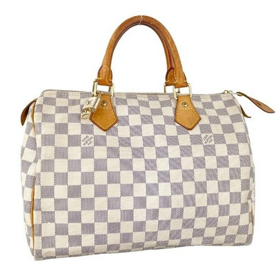 Louis Vuitton Damier Azur Speedy 30 Leather Fabric White Handbag 4129 | eBay US
