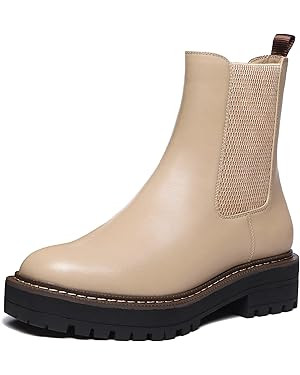 Athlefit Women's Chelsea Ankle Boots Platform Slip On Chunky Heel Lug Sole Leather Booties | Amazon (US)