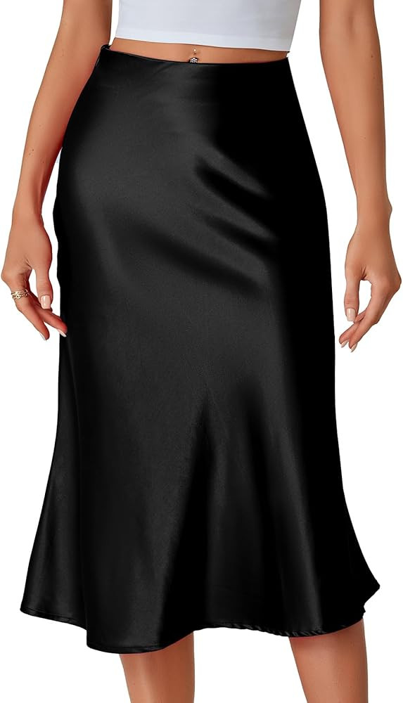 LYANER Women's Elegant Satin Silky Elastic High Waist Zipper A Line Midi Skirts | Amazon (US)