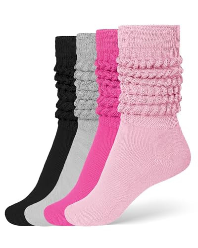 Witwot Long Slouch Socks for Women Boot Socks Scrunch Socks Black-Gray-Rose-Pink | Amazon (US)