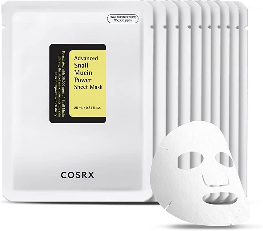 COSRX Snail Mucin Sheet Mask 10 EA, Snail Essence Face Masks for Dry, Acne prone, Sensitive Skin,... | Amazon (US)