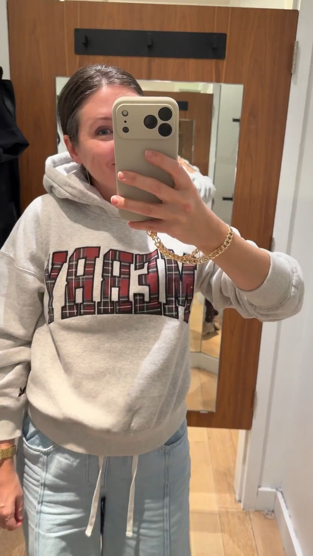 Trying on the Abercrombie “Merry” sweatshirt and I totally get the hype now. It’s that perfect mix of cozy and structured — soft on the inside, not too heavy, and the lettering feels festive without being cheesy. I’m wearing an XS here because that’s all they had to try on, but I just had to see it in person. 🙌🏻

I love that the color palette is neutral enough to wear all winter, not just for Christmas, and it works with everything from wide-leg jeans and sneakers to faux-leather leggings and boots. This is one of those grab-and-go sweatshirts you’ll reach for on coffee runs, school drop-off, travel days, and holiday movie nights on the couch. If you’ve been wanting a comfy-but-cute holiday sweatshirt that still feels elevated, this is it. Linked here.

#LTKMidsize #LTKmomlife #LTKHoliday