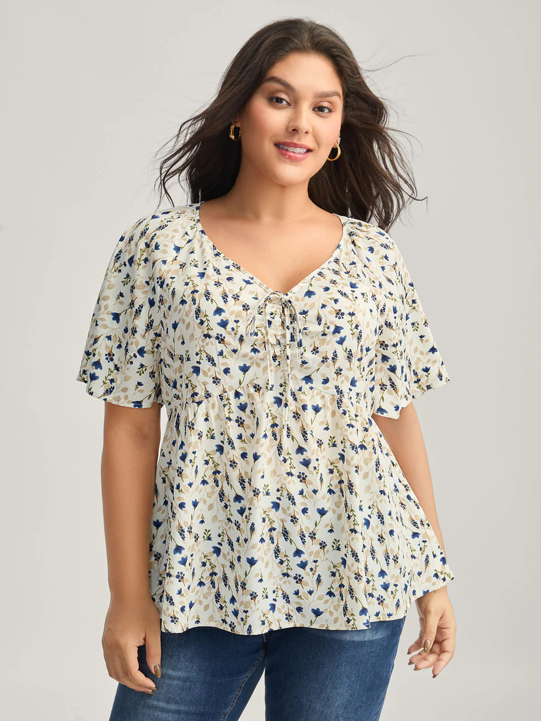 Bust-Comfort Floral Print Tie Blouse | Bloomchic