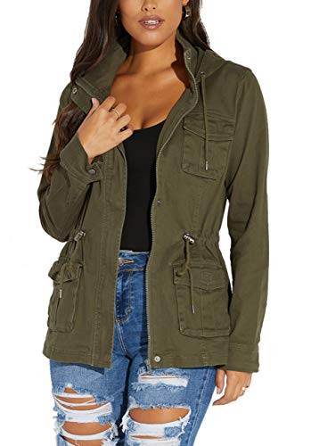 SheKiss Military Fashion Jackets for Women Zip Up Fall Lightweight Utility Outfits Green Army Fatigue Jacket with Pockets | Amazon (US)