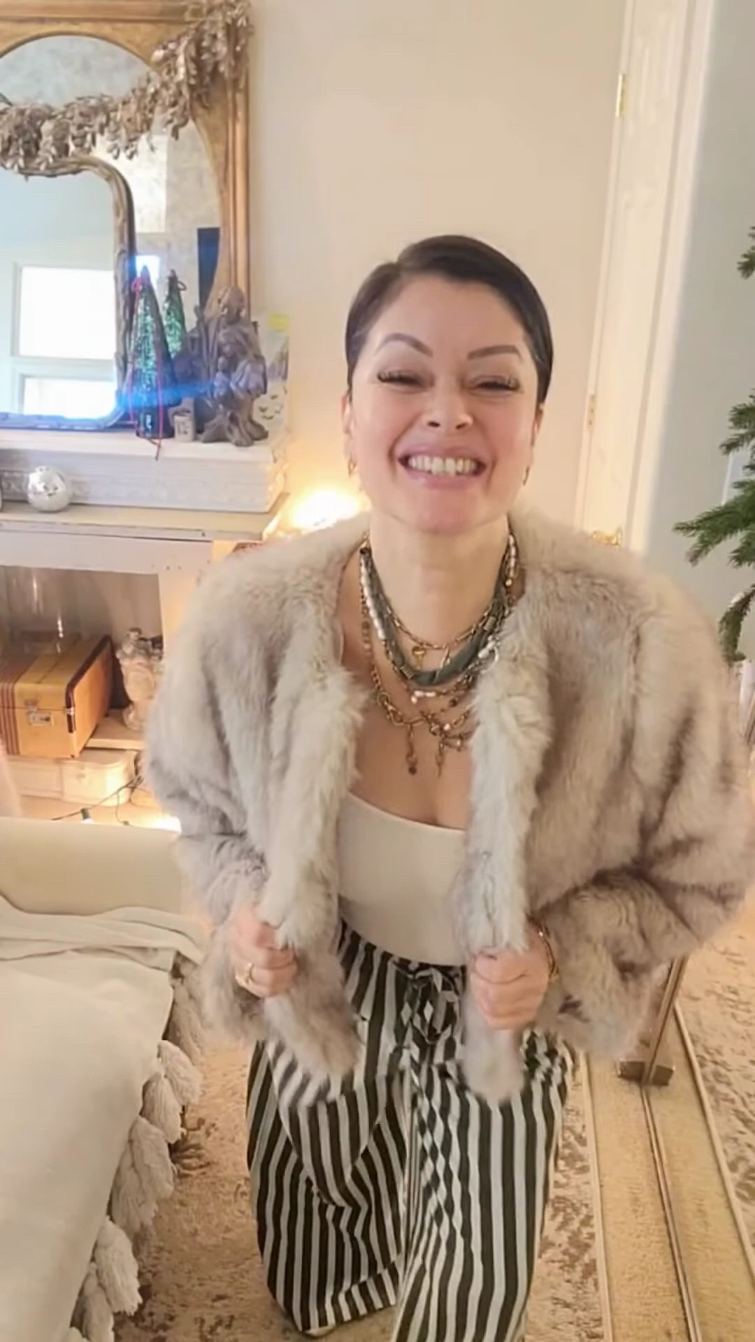 Holiday outfit! Wearing a medium in the jacket, small in the pants & in the bodysuit. Shoes run tts.

#fauxfurjacket
#LTKStyleTip

#LTKParties #LTKSeasonal #LTKHoliday