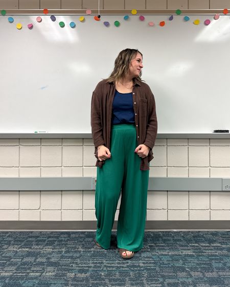 Super comfy wide leg pants alert! These come in your basic neutrals and some fun brighter colors like this green, a bright blue, a fun pink and a light blue. 

I’m in a large - true to size  

#LTKOver40 #LTKFindsUnder50 #LTKMidsize