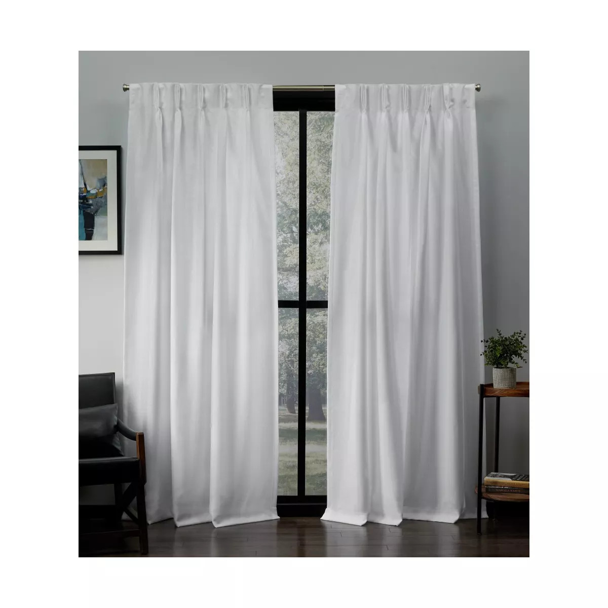 Loha Linen Pinch Pleat Window Curtain Panel Pair Black - Exclusive Home | Target