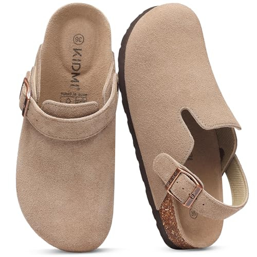 KIDMI Women's Suede Clogs with Back Strap Men's Leather Mules Cork Footbed Slip on Potato Shoes, Taupe 37 | Amazon (US)