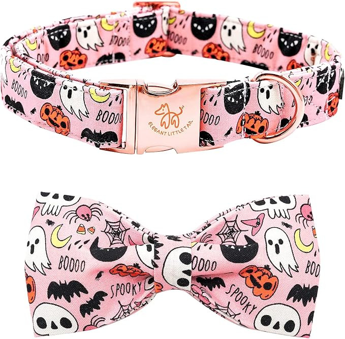 Elegant little tail Dog Collar with Bow - Fall Dog Collar Halloween Pumpkin Bow Girl Boy Pet Coll... | Amazon (US)