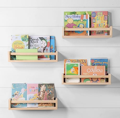 DUICIRX Nursery Room Shelves Set of 4, Wood Floating Book Shelves for Kids Room, Baby Book Shelf for Nursery, Kitchen Spice Rack (Natural Wood) | Amazon (US)