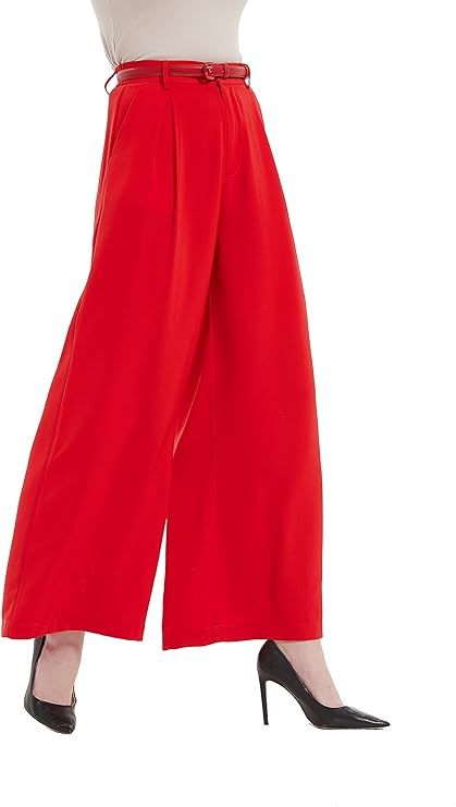 Tronjori Women High Waist Casual Wide Leg Long Palazzo Pants Trousers Regular Size | Amazon (US)