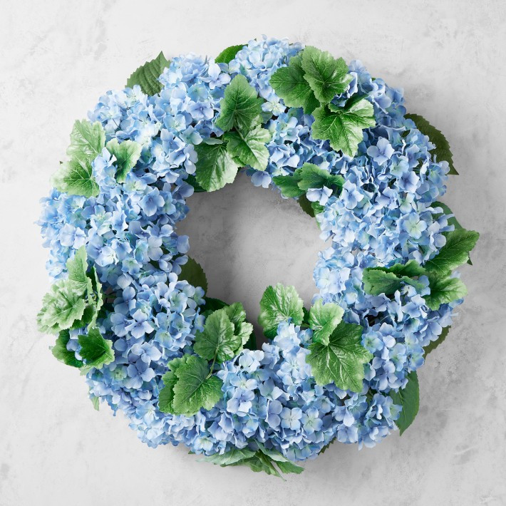 UV Protected Faux Blue Hydrangea Wreath, 27" | Williams-Sonoma
