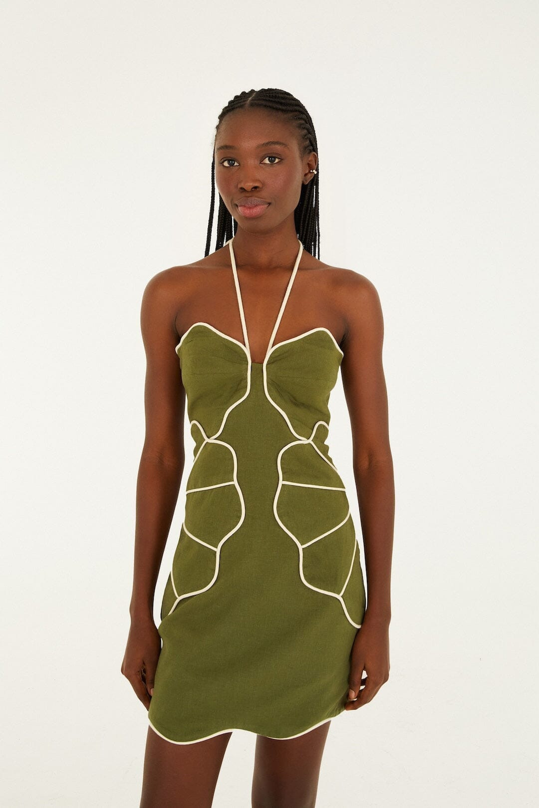 Green Wavy Trim Halter Neck Lenzing™ Ecovero™ Euroflax™ Mini Dress | FARM Rio | FarmRio (US)