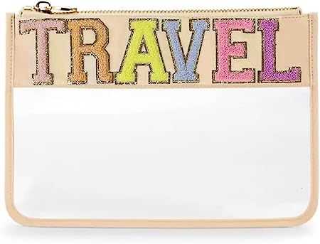 Chenille Letter Nylon Travel Pouch - PVC Clear Flat Pouch For Cosmetics And Toiletries, Glitter T... | Amazon (US)