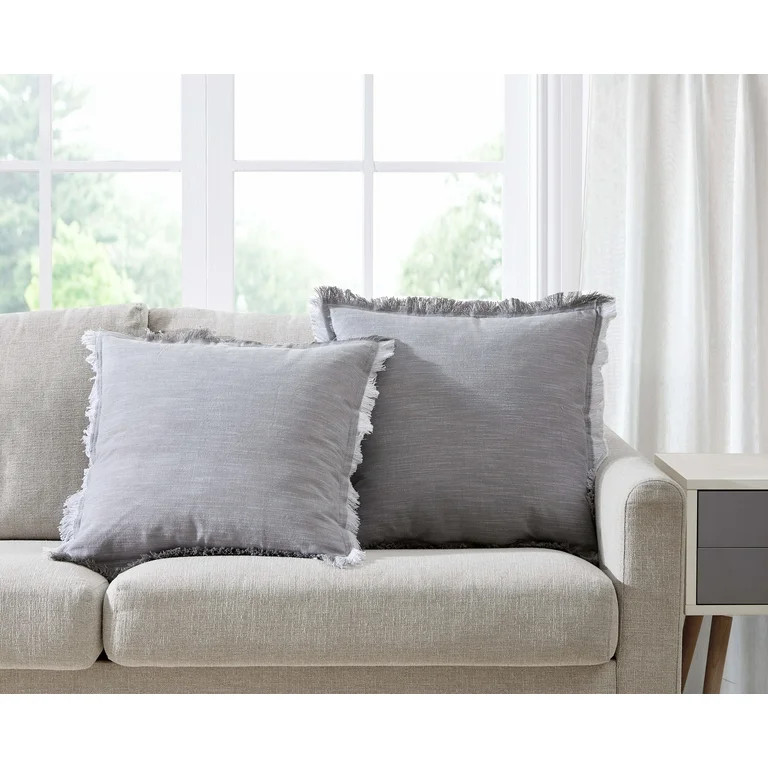 Better Homes & Gardens Decorative Throw Pillow, Cotton Fringe, Square, Grey, 20''x20'', 2 Pack | Walmart (US)