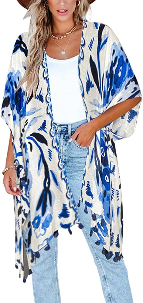 Moss Rose Women's Beach Cover up Swimsuit Kimono with Bohemian Floral Print, Loose Casual Resort ... | Amazon (US)