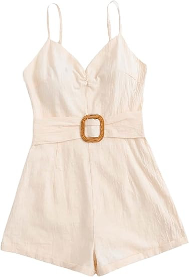 SweatyRocks Women's Boho Floral Print V Neck Beach Shorts Romper Jumpsuit with Belt | Amazon (US)