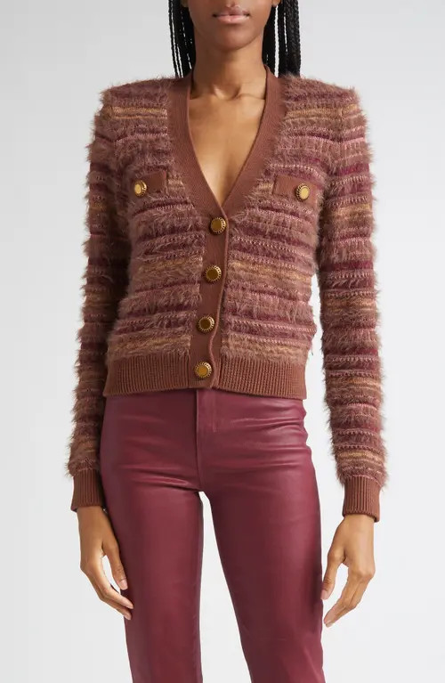 L'AGENCE Ariadne Mix Stitch Cardigan in Natural/Mauve Multi at Nordstrom, Size Medium | Nordstrom