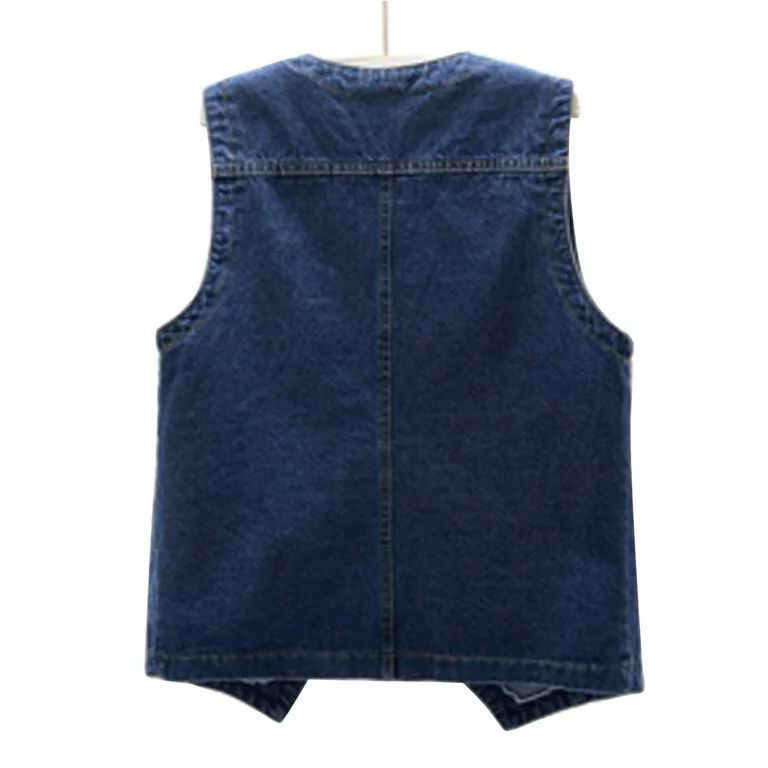 Womens Casual Coats Jackets Open Front Sleeveless Denim Vest V Neck Button Down Jean Dark Blue Cl... | Walmart (US)