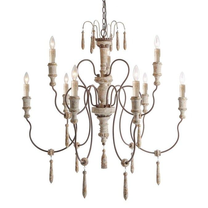 LNC Andromeda 9-Light Distressed White Wood Farmhouse Beaded Chandelier Lowes.com | Lowe's
