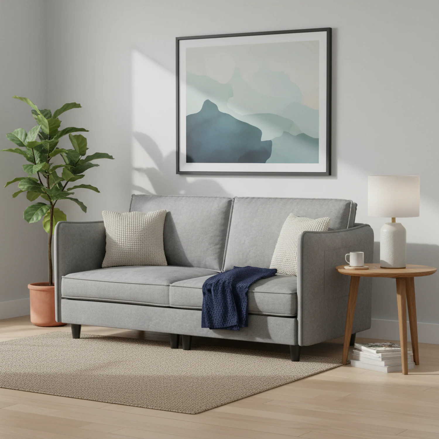 Homy Casa Modern Upholstered Sofa Couch Linen Fabric Light Grey Three Seater for Living Room in Gray | RA00037 | Lowe's