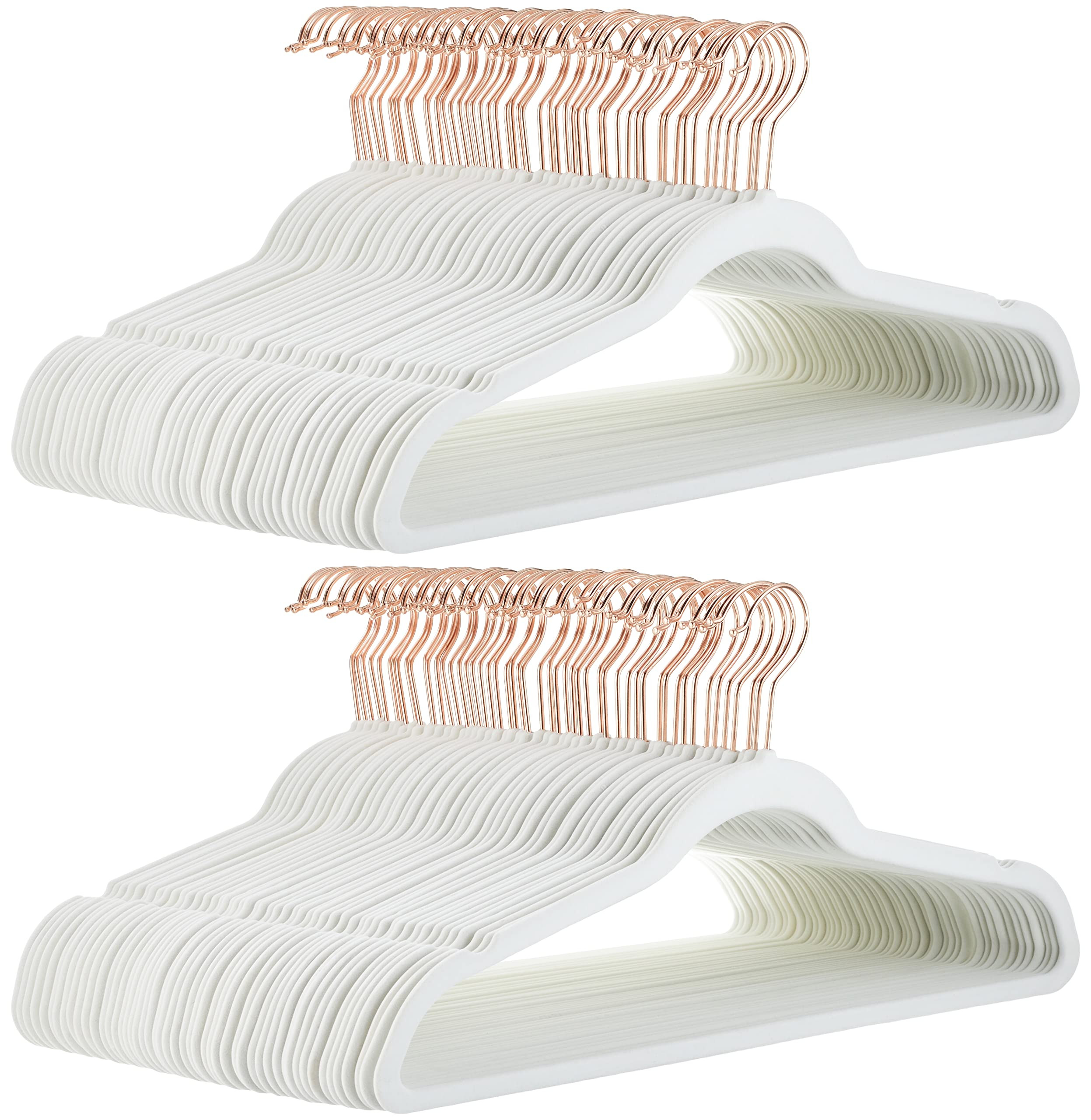 Amazon Basics Slim, Velvet, Non-Slip Suit Clothes Hangers, Ivory/Rose Gold - Pack of 100 | Amazon (US)