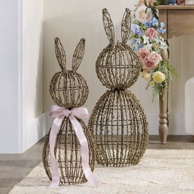 Rattan Rabbit Figure, Set of Two | Grandin Road