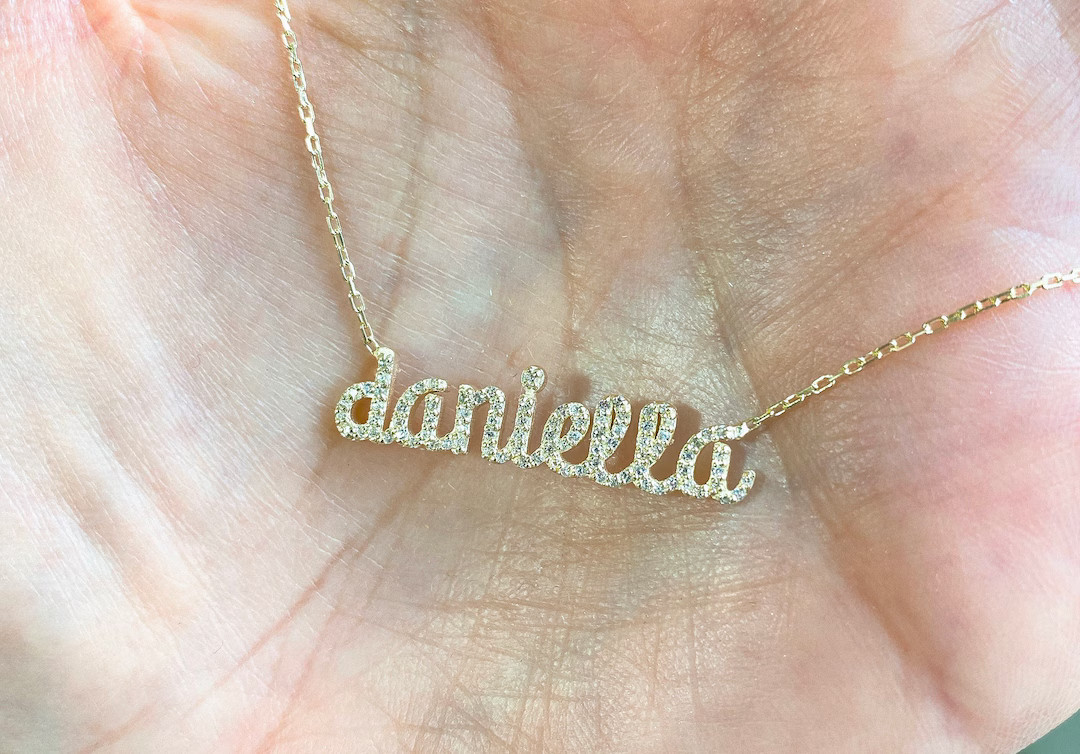 14K Gold Custom Pave Name Name Necklace Gold Name Necklace - Etsy | Etsy (US)