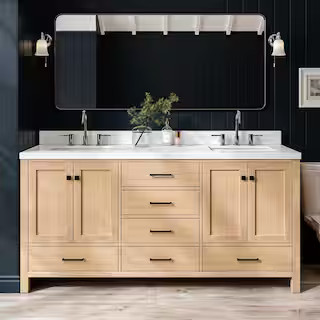 ARIEL Cambridge 72 in. W x 22 in. D x 36 in. H Double Rectangle Sink Bath Vanity in Oak with Carr... | The Home Depot