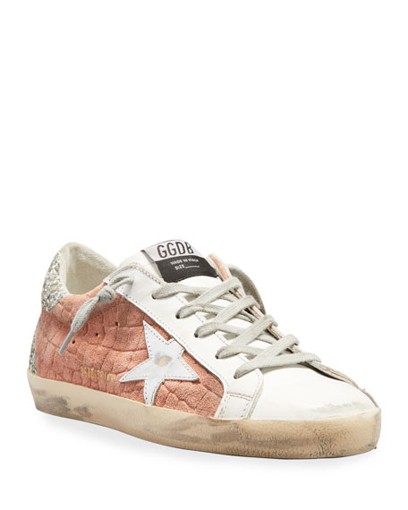 Golden Goose Superstar Suede-Croco Glitter Sneakers | Neiman Marcus