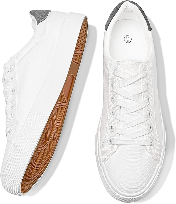 FRACORA Mens Canvas Shoes White Black Sneakers Low Top Lace Up Casual Shoes | Amazon (US)