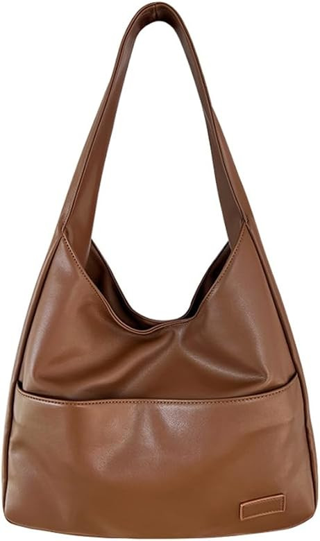 Faux Leather Tote Bag Women Shoulder Bag College Tote Leather Hobo Handbag Work Tote Bag Purse | Amazon (US)
