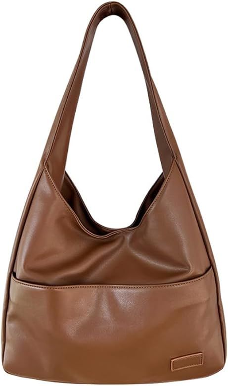 Faux Leather Tote Bag Women Shoulder Bag College Tote Leather Hobo Handbag Work Tote Bag Purse | Amazon (US)