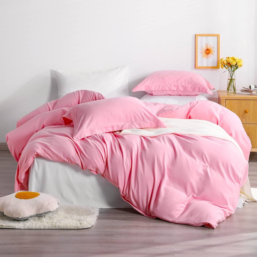 NTBAY 100% Brushed Microfiber Twin Duvet Cover Set, 2 Pieces Super Soft Pink Bedding Set, Solid C... | Amazon (US)